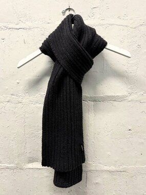 JIL SANDER Black Silver Wool Blend Chunky Cable Knit Scarf